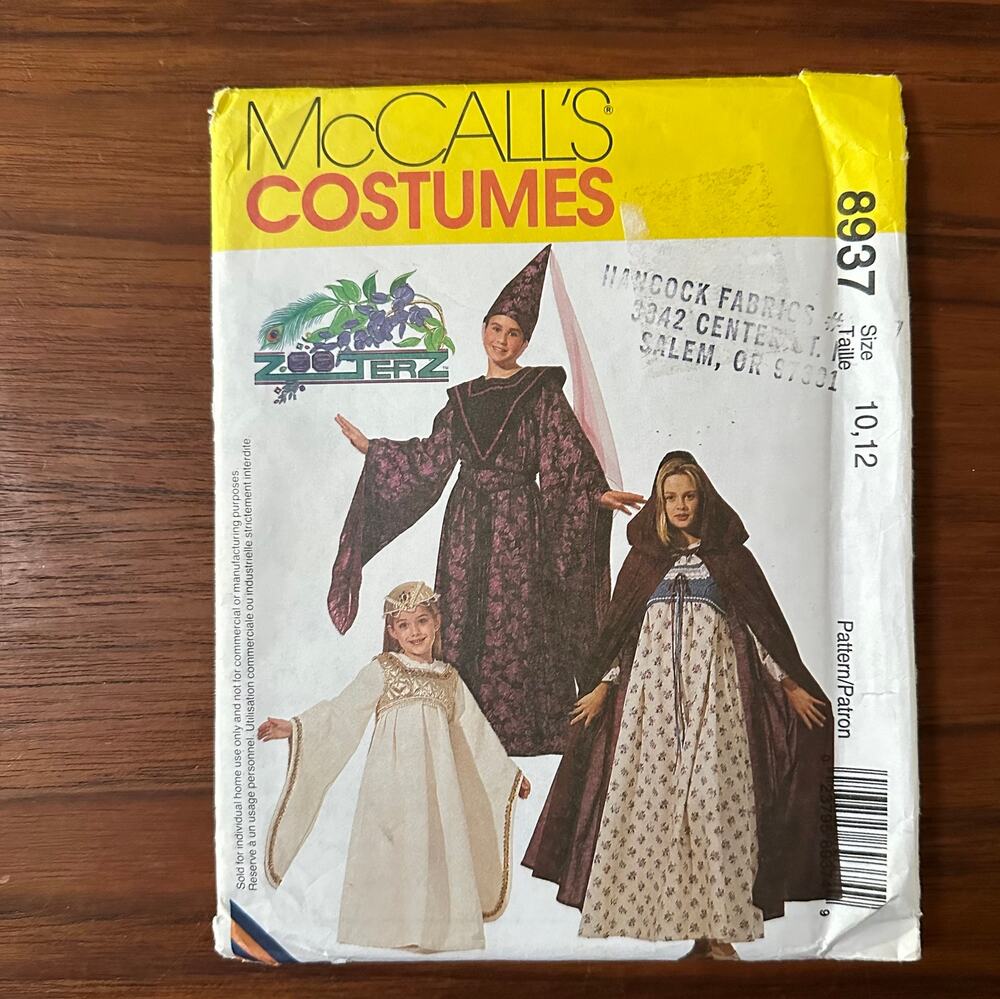 Uncut McCall's Pattern 8937 Dress Size 10-12 Medieval Costumes